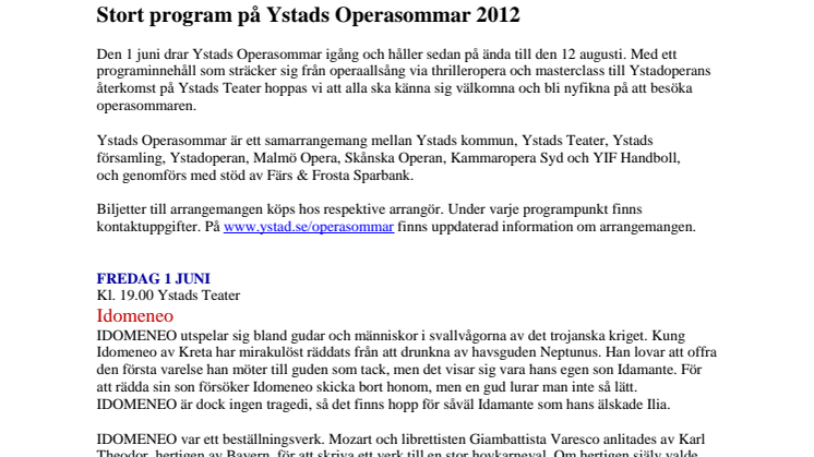 Stort program på Ystads Operasommar 2012 