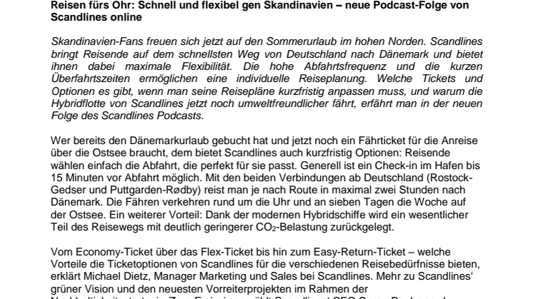 Reisen fürs Ohr: Schnell und flexibel gen Skandinavien – neue Podcast-Folge von Scandlines online