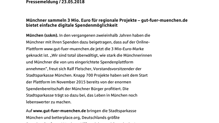Münchner sammeln 3 Mio. Euro für regionale Projekte – www.gut-fuer-muenchen.de bietet einfache digitale Spendenmöglichkeit
