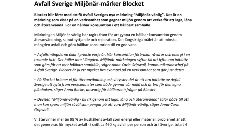 Avfall Sverige Miljönär-märker Blocket