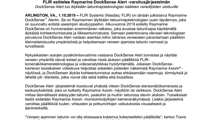 FLIR esittelee Raymarine DockSense Alert -varoitusjärjestelmän 