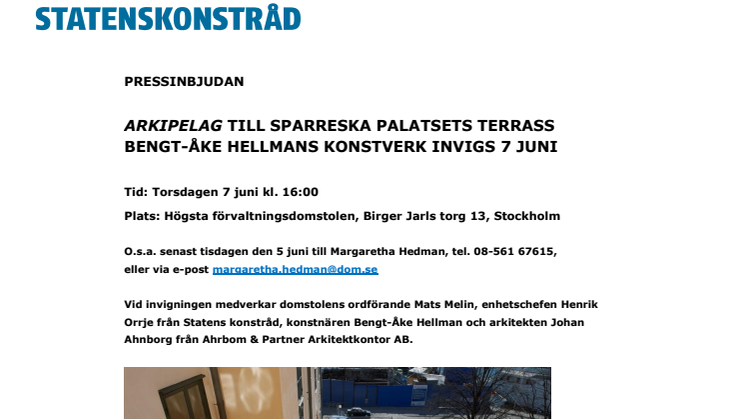 ARKIPELAG TILL SPARRESKA PALATSETS TERRASS. BENGT-ÅKE HELLMANS KONSTVERK INVIGS 7 JUNI