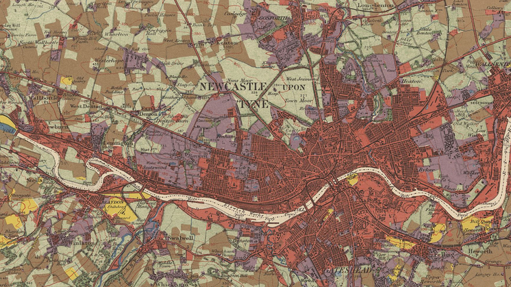 The land use of Newcastle-upon-Tyne and Gateshead as surveyed by the Land Use Survey of Britain between 1931 and 1935 (Copyright Giles Clark, CC-BY-NC-SA)