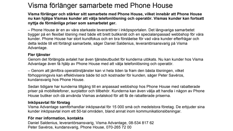 Visma förlänger samarbete med Phone House