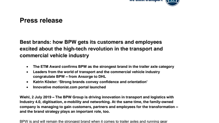 Best brands: how BPW gets its customers and employees excited about the high-tech revolution in the transport and commercial vehicle industry