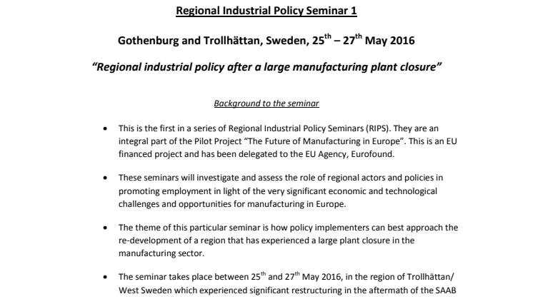 Regional industrial policy after a large manufacturing plant closure