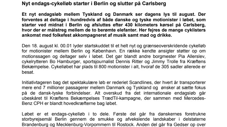 Nyt endags-cykelløb starter i Berlin og slutter på Carlsberg
