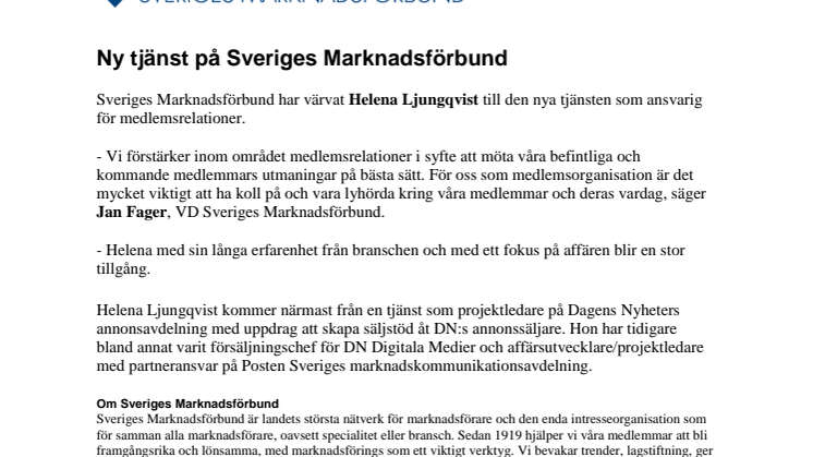 Ny tjänst på Sveriges Marknadsförbund