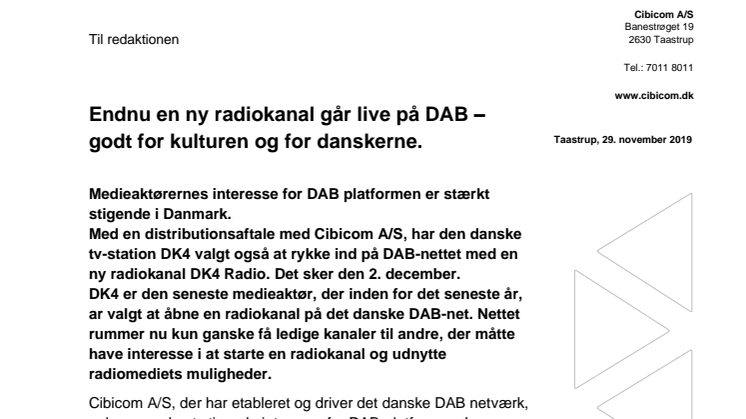 DK4 går live med egen DAB kanal DK4 Radio – godt for kulturen og for danskerne