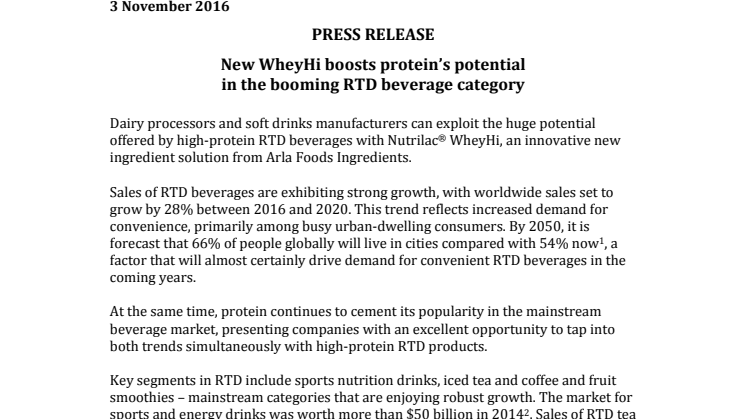 Press release – New WheyHi boosts protein’s potential in the booming RTD beverage category
