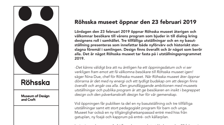 ​Röhsska museet öppnar den 23 februari 2019