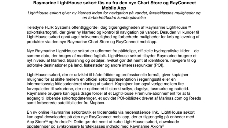 Raymarine LightHouse søkort fås nu fra den nye Chart Store og RayConnect Mobile App