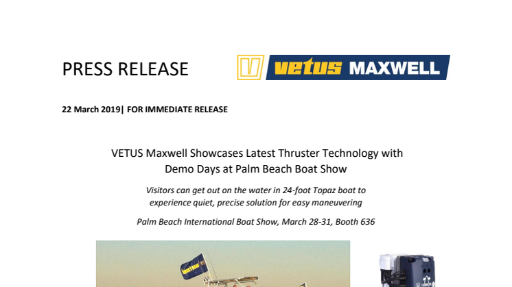 VETUS Maxwell Showcases Latest Thruster Technology with Demo Days at Palm Beach Boat Show