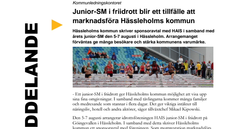 Junior-SM i friidrott blir ett tillfälle att marknadsföra Hässleholms kommun
