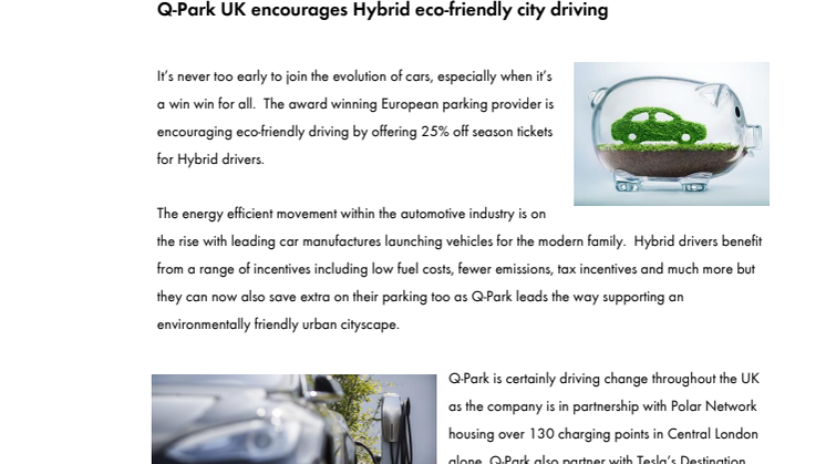 Q-Park UK encourages Hybrid eco-friendly city driving