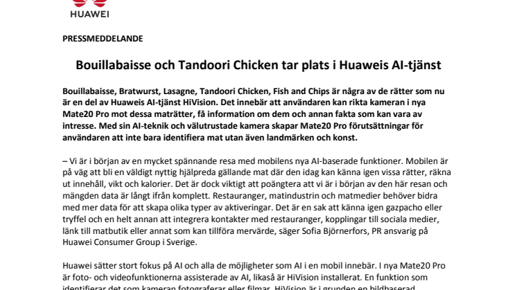  Bouillabaisse och Tandoori Chicken tar plats i Huaweis AI-tjänst 