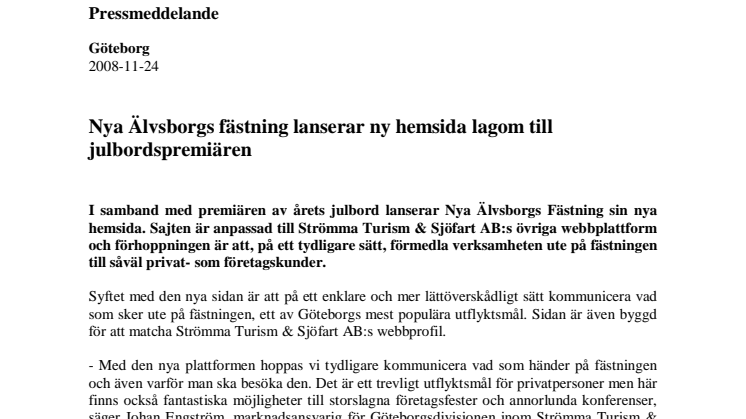 Nya Älvsborgs Fästning lanserar ny hemsida lagom till julbordspremiären