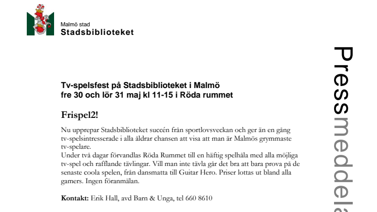 Tv-spelsfest på Stadsbiblioteket i Malmö - Frispel2!