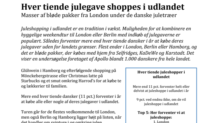 Hver tiende julegave shoppes i udlandet