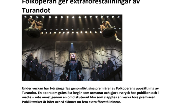 Folkoperan ger extraföreställningar av Turandot
