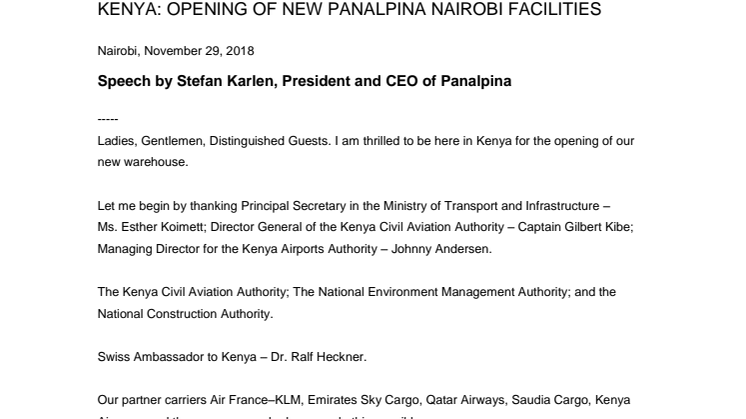 Panalpina expands facilities at Nairobi’s Jomo Kenyatta International Airport