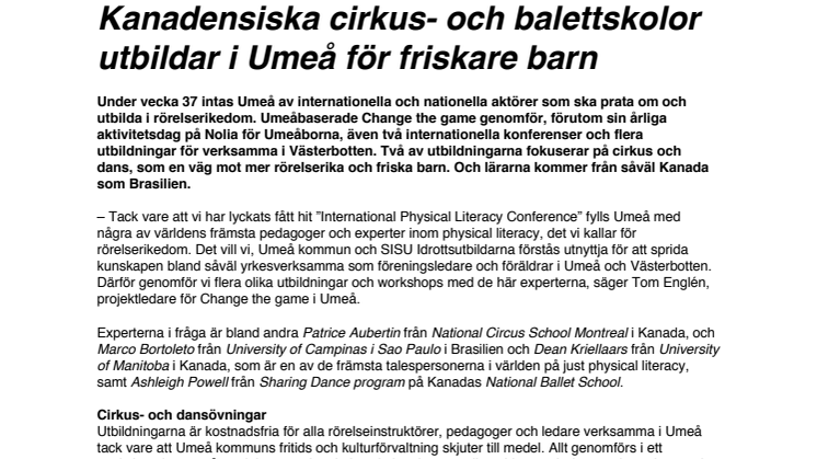 Kanadensiska cirkus- och balettskolor utbildar i Umeå för friskare barn
