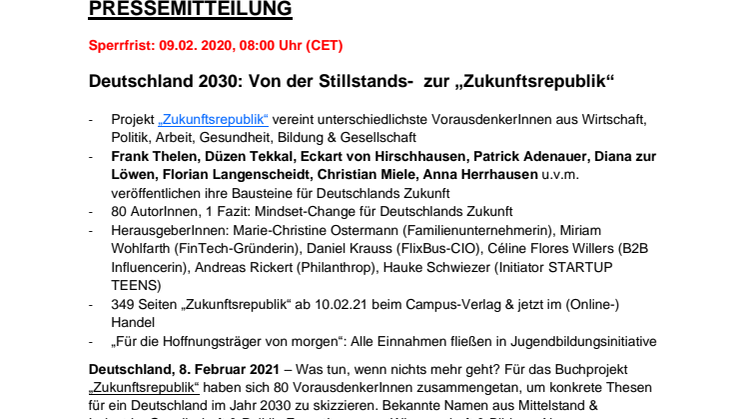 Deutschland 2030: Von der Stillstands-  zur „Zukunftsrepublik“