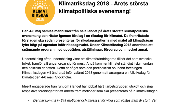 Klimatriksdagen 2018 - årets största klimatpolitiska evenemang!