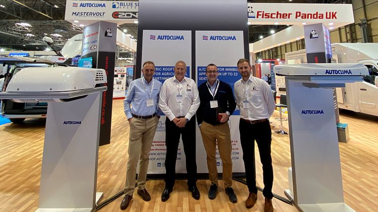 Caption: Fischer Panda UK and Autoclima teams at the Commercial Vehicle Show 2022, NEC, in Birmingham