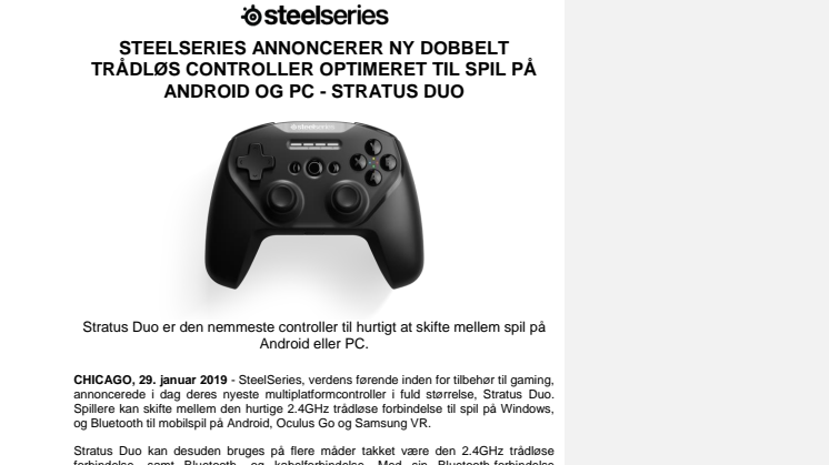 SteelSeries Annoncerer Ny Dobbelt Trådløs Controller Optimeret Til Spil På Android og PC - Stratus Duo