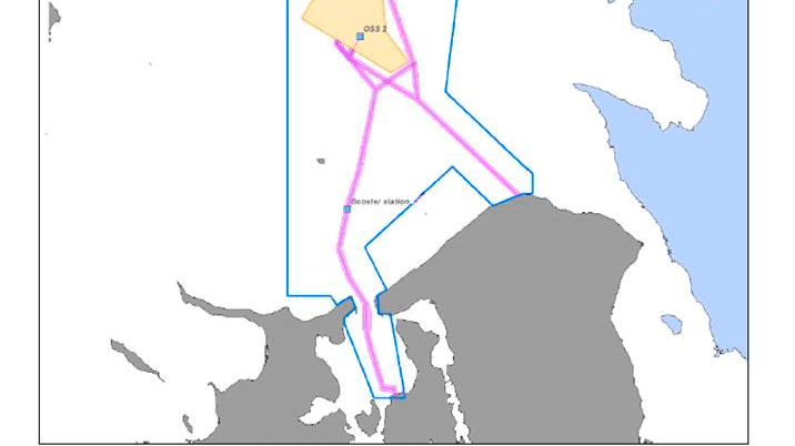 Figur: Området afgrænset af den blå streg, er det område, hvor Energinet vil gennemføre forundersøgelser til Hesselø Havvindmøllepark.