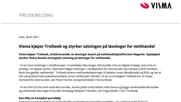 Visma kjøper Trollweb og styrker satsingen på løsninger for netthandel