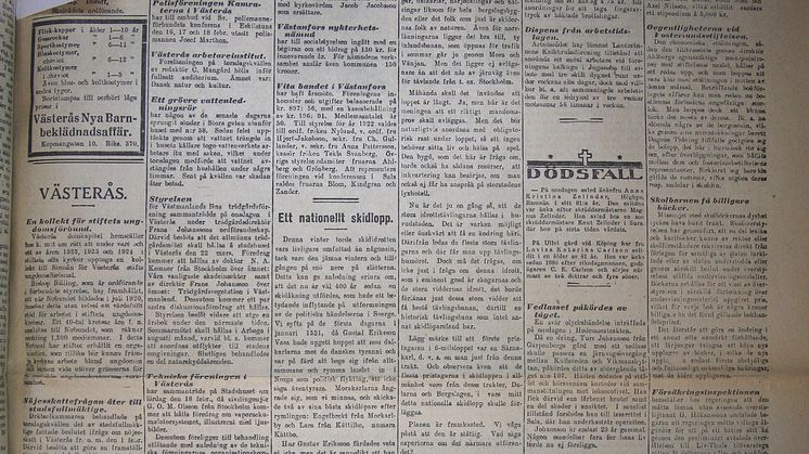 Anders Pers artikel Ett nationellt skidlopp Vestmanlands Läns Tidning 1922_02_10