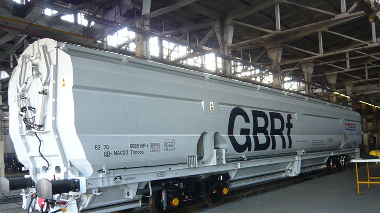 One of the new rail freight wagons for Lynemouth Power Station equipped with Rotork automated pneumatic control systems.