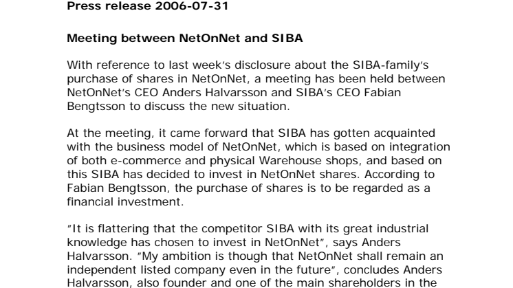 Meeting between NetOnNet and SIBA