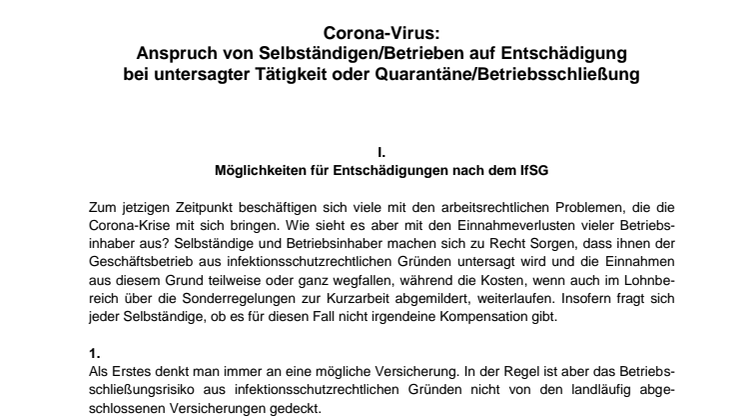 Infoschreiben zum Corona-Virus