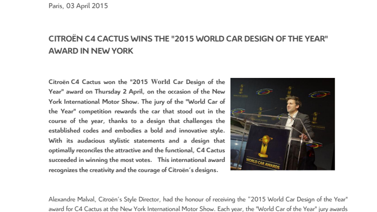 CITROËN C4 CACTUS "2015 World Car Design of the Year"