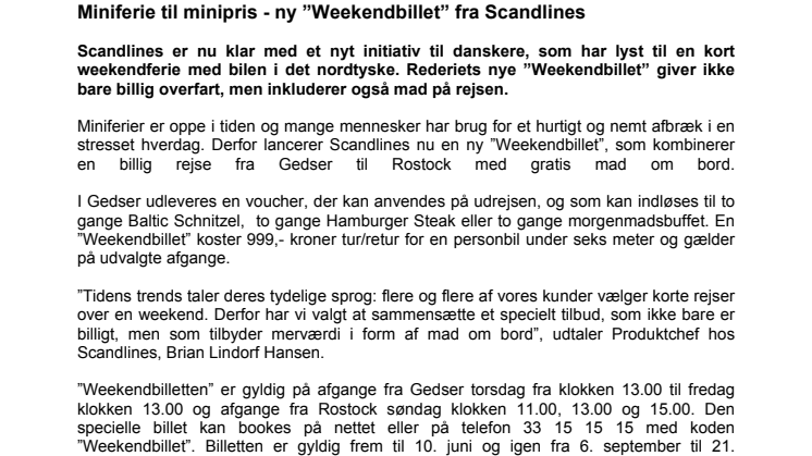 Miniferie til minipris - ny ”Weekendbillet” fra Scandlines