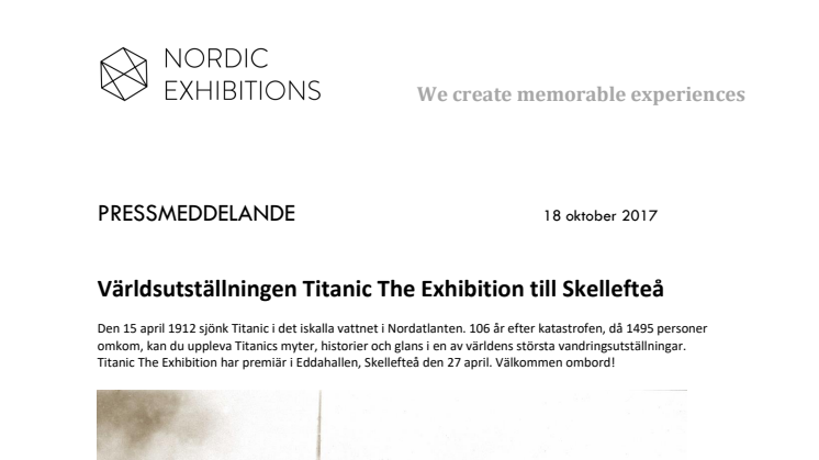 Världsutställningen Titanic The Exhibition till Skellefteå