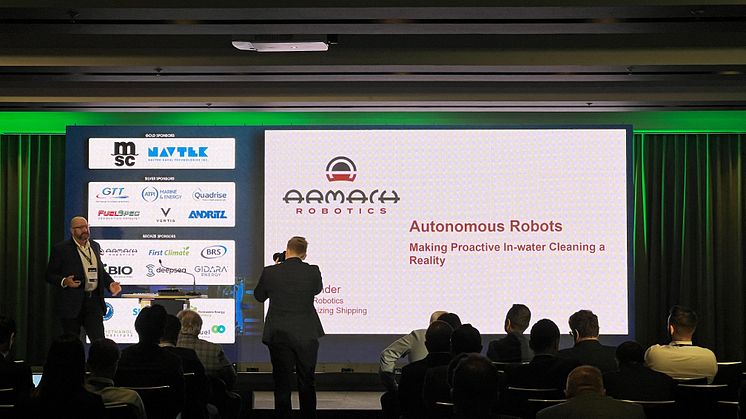 Armach Robotics' Karl Lander speaking at the 3rd Decarbonizing Shipping Forum, Hamburg
