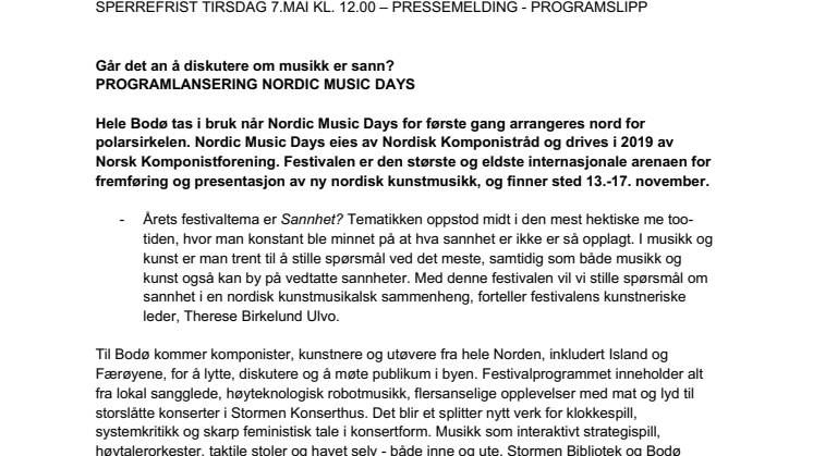 Press releas Nordic Music Days 2019