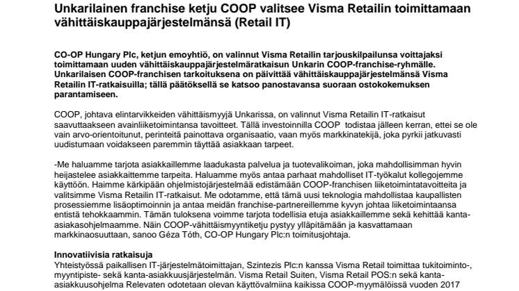  Unkarilainen franchise ketju COOP valitsee Visma Retailin toimittamaan vähittäiskauppajärjestelmänsä (Retail IT)
