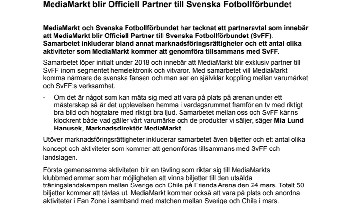 MediaMarkt blir Officiell Partner till Svenska Fotbollförbundet