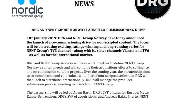 ​DRG and NENT Group Norway launch co-commissioning drive 