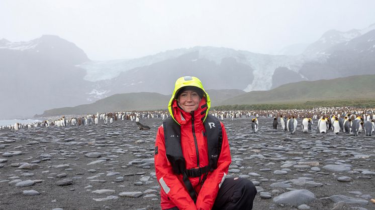 Solo traveler enjoying a Hurtigruten Expedition cruise to Antarctica. Photo: Genna Roland