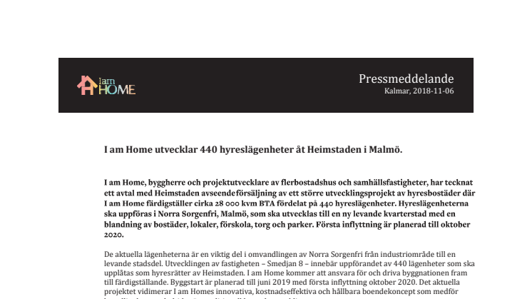 I am Home utvecklar 440 hyreslägenheter åt Heimstaden i Malmö.