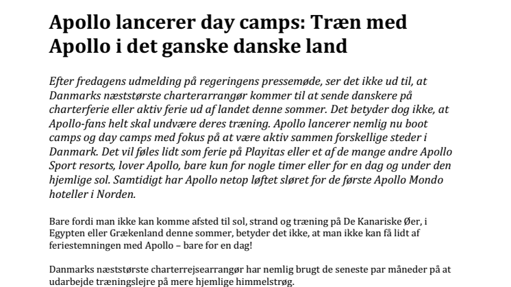 Apollo lancerer day camps: Træn med Apollo i det ganske danske land