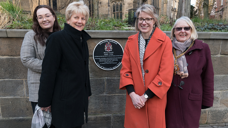 From l-r: Northumbria University postgraduate researcher Daisy Winter; Jane Hedges, Acting Dean of Newcastle; Dr Claudine van Hensbergen, of Northumbria University; and the Sheriff of Newcastle, Councillor Veronica Dunn.