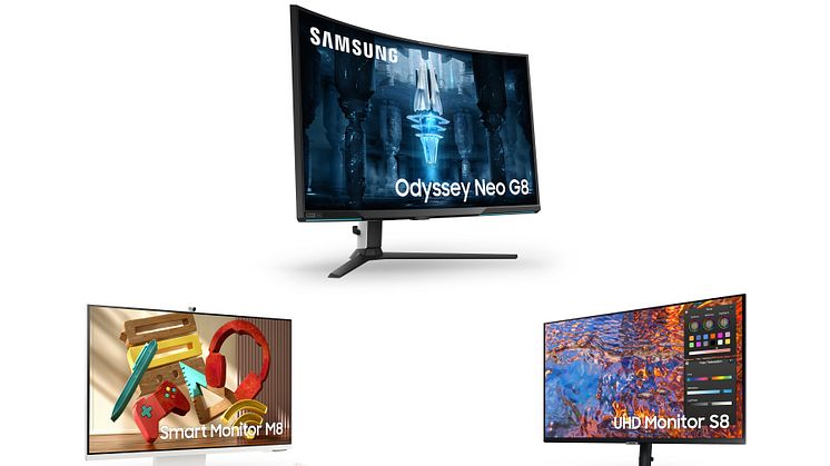 De tre nye skjermene Odyssey, Smart Monitor og High Resolution Monitor.