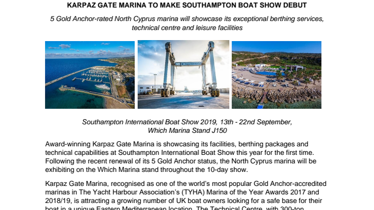 Karpaz Gate Marina to Make Southampton Boat Show Debut